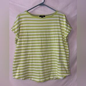 Chaps Lime and White Striped Short Sleeve Top